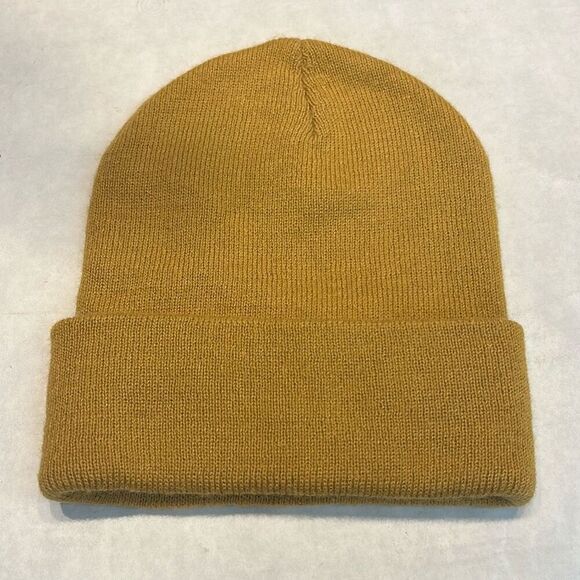 Timberland Pro Beanie Butterscotch Wheat Tan Knit Hat Ribbed Cuff Patch Basic - Picture 2 of 3